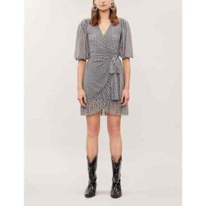 GANNI Gingham Cross-over Gingham Mini Dress Size XS
